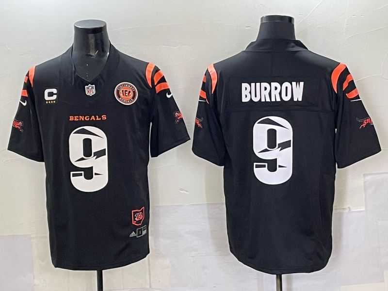 Men 2025 Cincinnati Bengals #9 Burrow Black Throwback Nike Limited NFL Jersey style 04